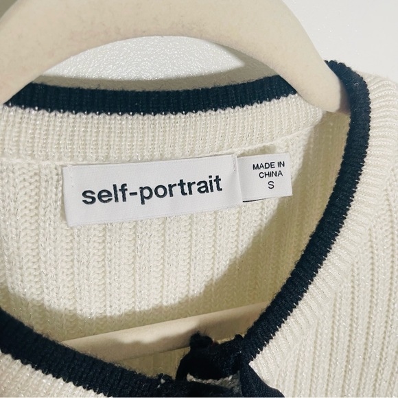 Self-Portrait Lurex Knit Dress Ivory Black Red Preppy Career Modest Trendy - Picture 7 of 15